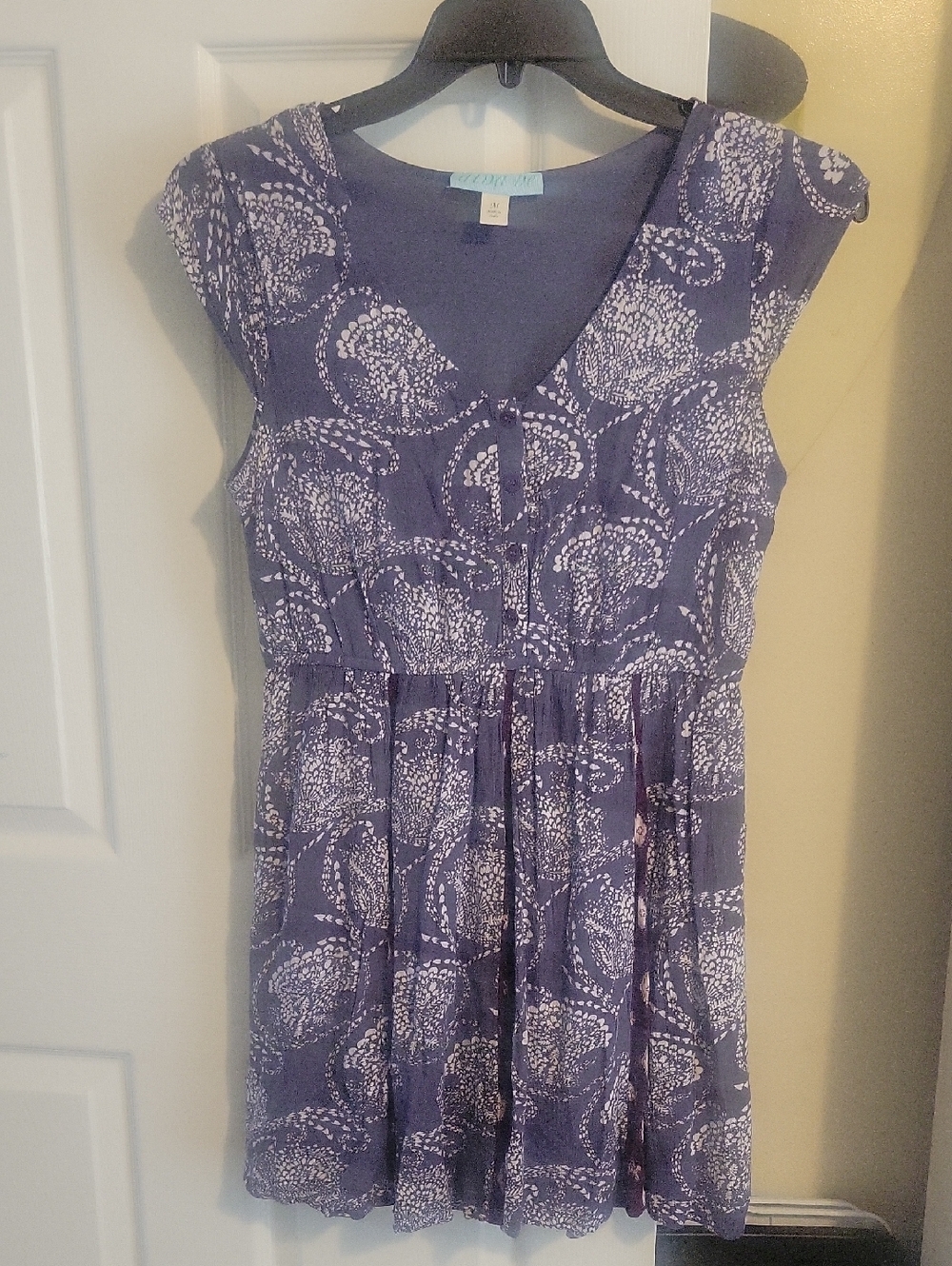 Aina be SzM Cap-Sleeve Purple,white Button-Front Elastic waist, lined Sundress